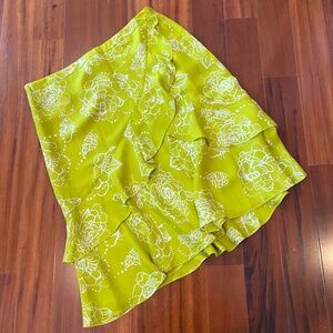 Michael Michael Kors Vintage Silk Skirt Ruffle Floral Chartreuse Green Midi 12
